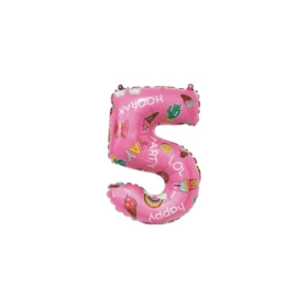 Palloncini numero 5 Rosa Hooray Party mini shape 14" (35cm) in mylar, 5pz.