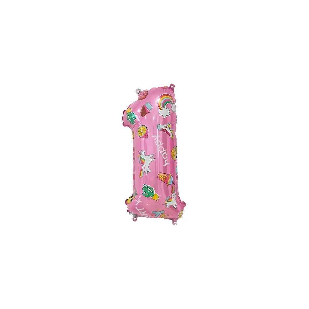 Palloncini numero 1 Rosa Hooray Party mini shape 14" (35cm) in mylar, 5pz.