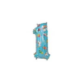 Palloncini numero 1 Celeste Hooray Party mini shape 14" (35cm) in mylar, 5pz.