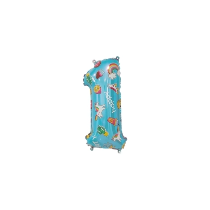 Palloncini numero 1 Celeste Hooray Party mini shape 14" (35cm) in mylar, 5pz.