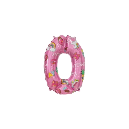 Palloncini numero 0 Rosa Hooray Party mini shape 14" (35cm) in mylar, 5pz.