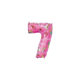Palloncini numero 7 Rosa Hooray Party mini shape 14" (35cm) in mylar, 5pz.