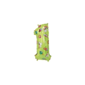 Palloncini numero 1 Verde Lime Hooray mini shape 14" (35cm) in mylar, 5pz.