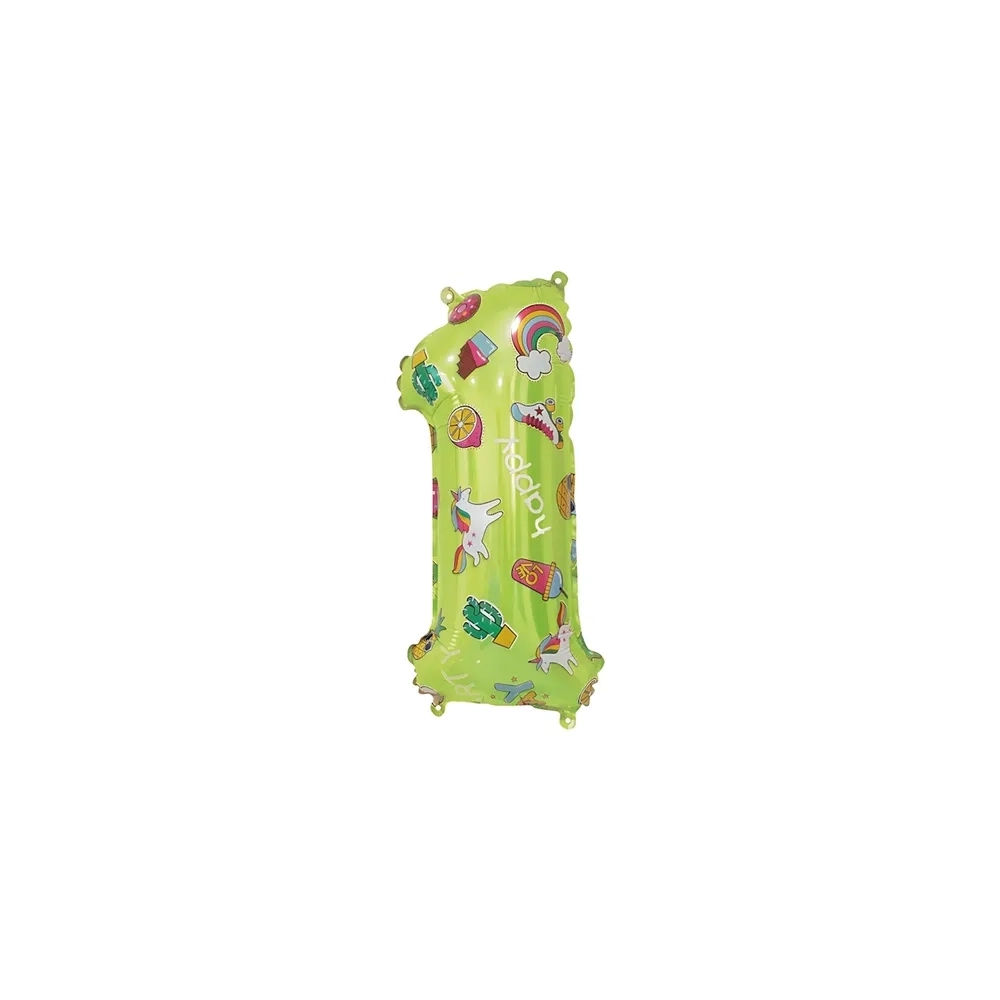 Palloncini numero 1 Verde Lime Hooray mini shape 14" (35cm) in mylar, 5pz.