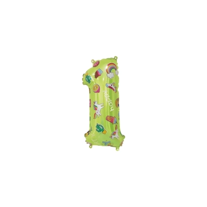Palloncini numero 1 Verde Lime Hooray mini shape 14" (35cm) in mylar, 5pz.