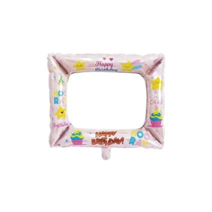 Palloncino Cornice Selfie Rosa con Stelle super shape 23" (58cm) in mylar, 1pz.