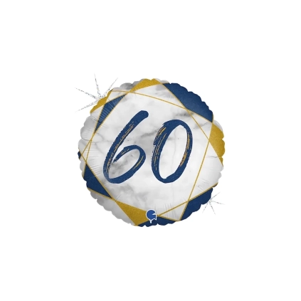 Palloncino numero 60 Marmorizzato Blu standard shape 18" (45cm) in mylar, 1pz.