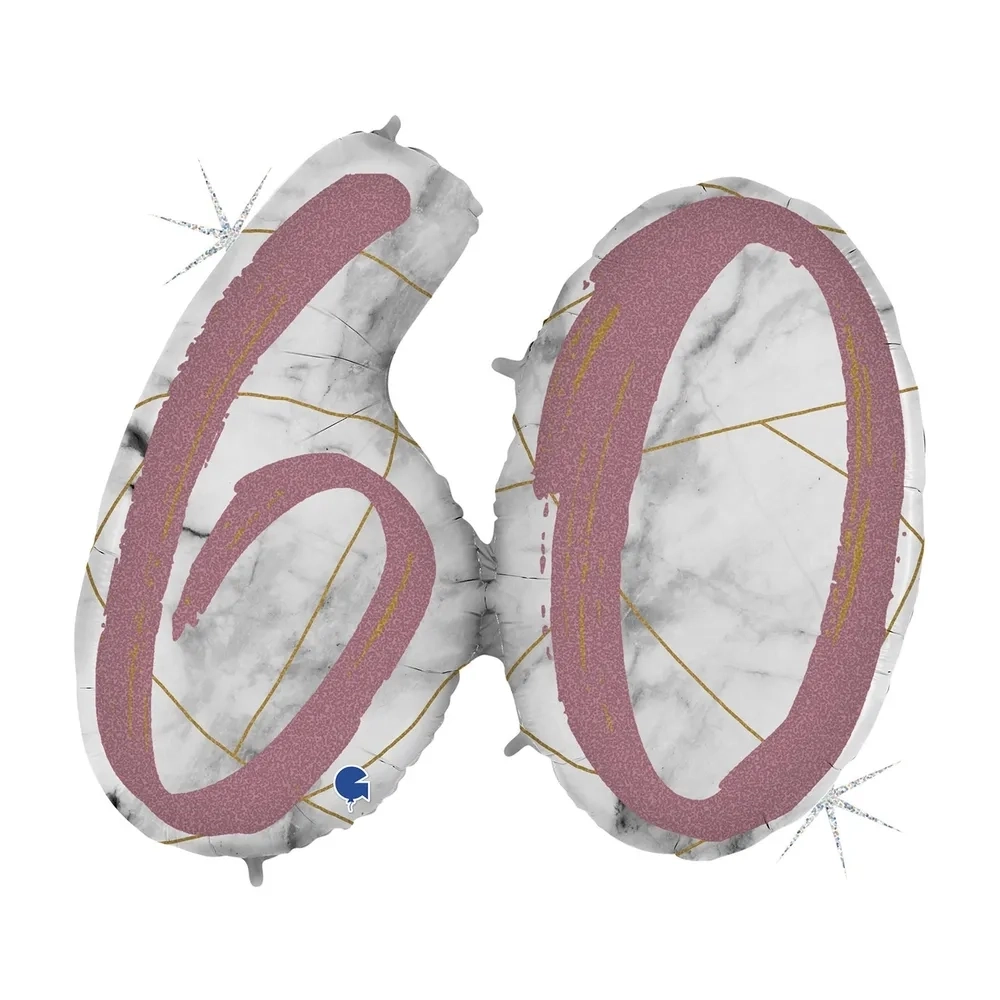 Palloncino numero 60 Marmorizzato Rosa Gold mega shape 43" (109cm) in mylar, 1pz.
