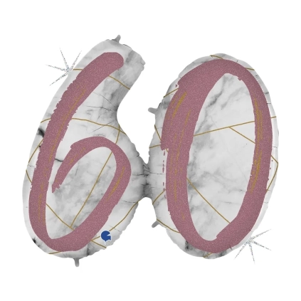 Palloncino numero 60 Marmorizzato Rosa Gold mega shape 43" (109cm) in mylar, 1pz.