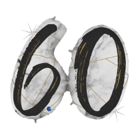 Palloncino numero 60 Marmorizzato Nero mega shape 43" (109cm) in mylar, 1pz.