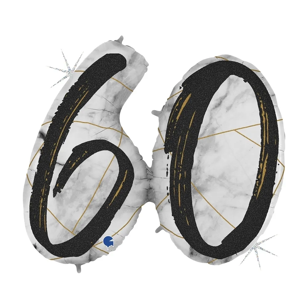 Palloncino numero 60 Marmorizzato Nero mega shape 43" (109cm) in mylar, 1pz.