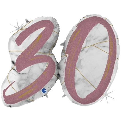 Palloncino numero 30 Rosa Gold Marmorizzato mega shape 43" (109cm) in mylar, 1pz.