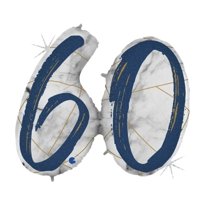 Palloncino numero 60 Marmorizzato Blu mega shape 43" (109cm) in mylar, 1pz.