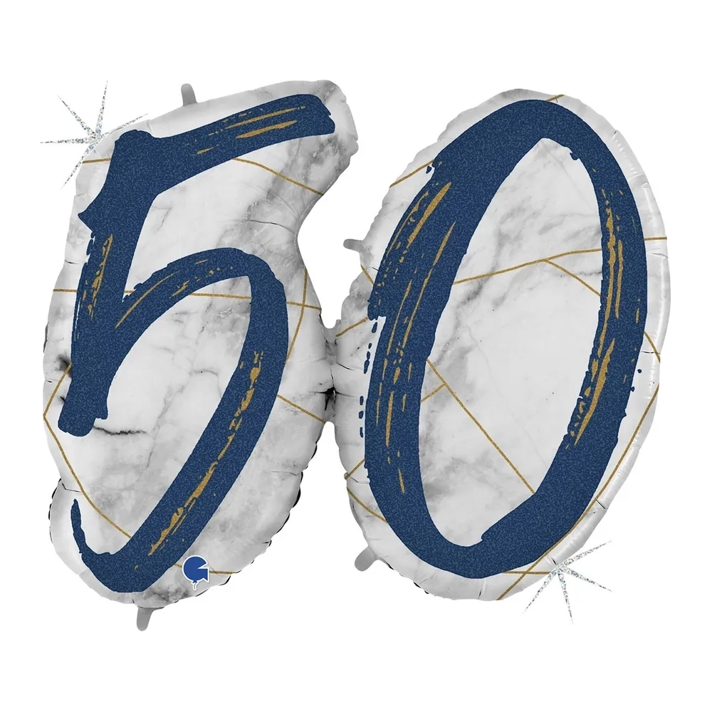 Palloncino numero 50 Marmorizzato Blu mega shape 43" (109cm) in mylar, 1pz.