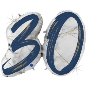 Palloncino numero 30 Marmorizzato Blu mega shape 43" (109cm) in mylar, 1pz.