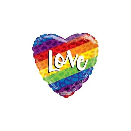 Palloncino a cuore Arcobaleno e testo Love standard shape 18" (45cm) in mylar, 1pz.