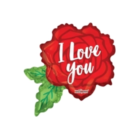 Palloncino Rosa rossa con testo I Love You super shape 36" (91cm) in mylar, 1pz.