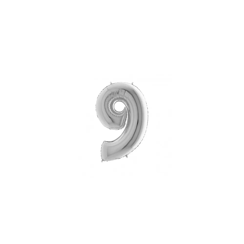 Palloncini numero 9 Argento mini shape 16" (40cm) in mylar, 5pz.