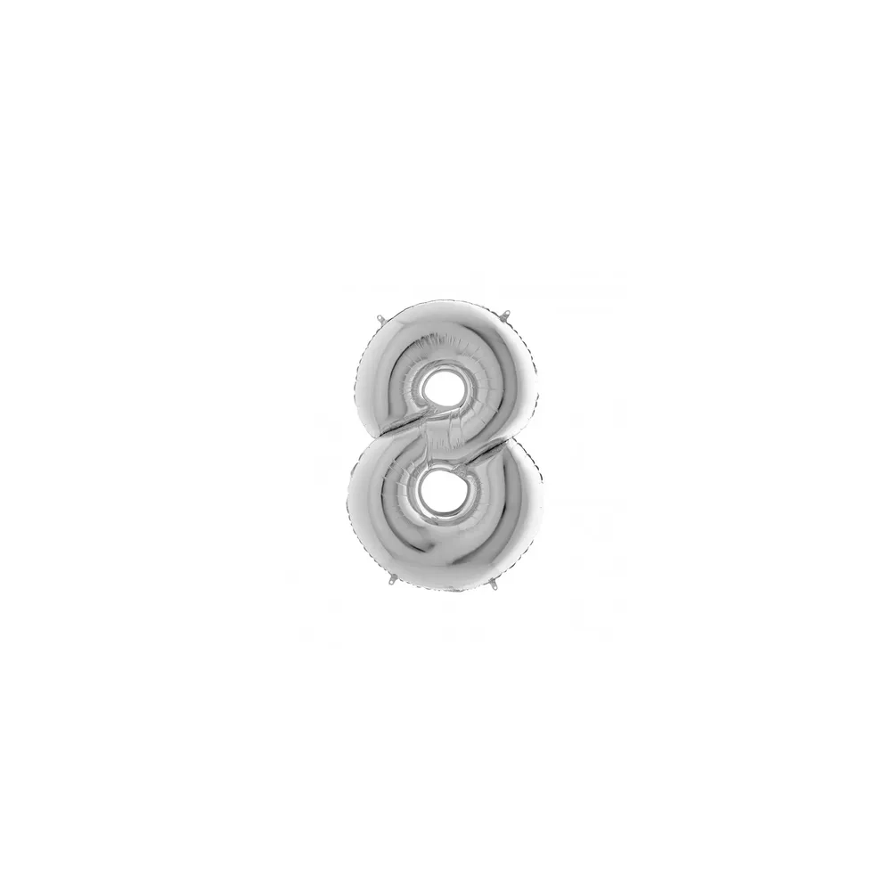 Palloncini numero 8 Argento mini shape 16" (40cm) in mylar, 5pz.