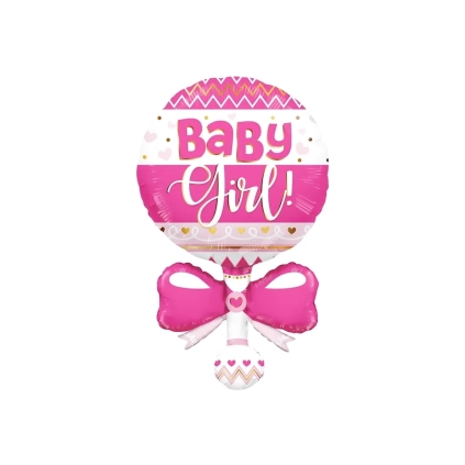 Palloncino Sonaglio Rosa Baby Girl super shape 36" (91cm) in mylar, 1pz.