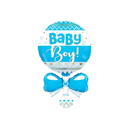 Palloncino Sonaglio Celeste Baby Boy super shape 36" (91cm) in mylar, 1pz.