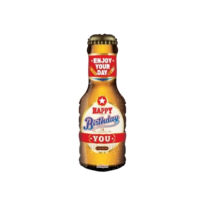 Palloncino Bottiglia di Birra Happy Birthday To You super shape 36" (91cm) in mylar, 1pz.
