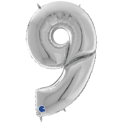 Palloncino numero 9 Argento mega shape 64" (162cm) in mylar, 1pz.
