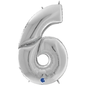 Palloncino numero 6 Argento mega shape 64" (162cm) in mylar, 1pz.