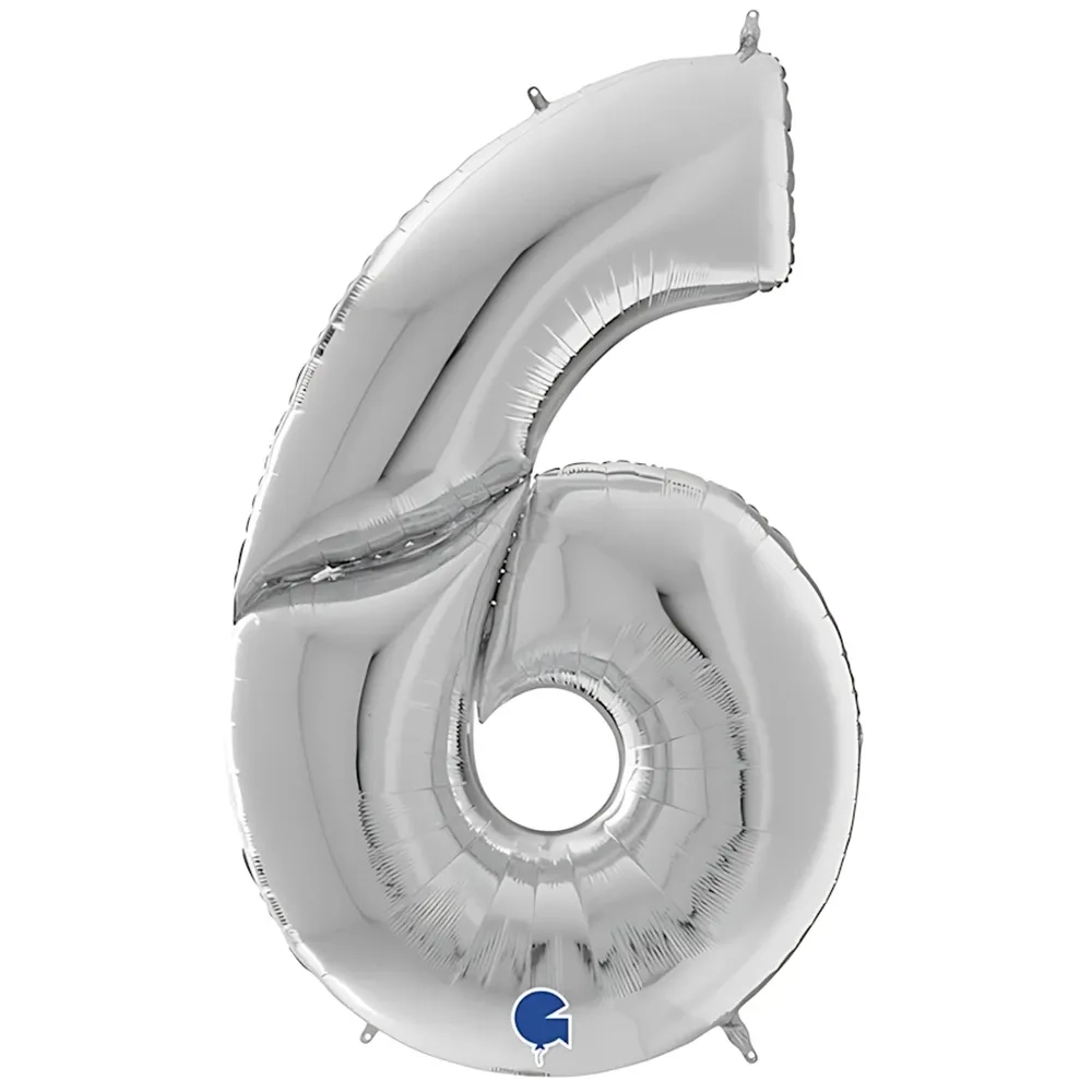Palloncino numero 6 Argento mega shape 64" (162cm) in mylar, 1pz.