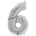 Palloncino numero 6 Argento mega shape 64" (162cm) in mylar, 1pz.