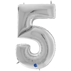 Palloncino numero 5 Argento mega shape 64" (162cm) in mylar, 1pz.