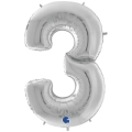 Palloncino numero 3 Argento mega shape 64" (162cm) in mylar, 1pz.