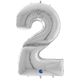 Palloncino numero 2 Argento mega shape 64" (162cm) in mylar, 1pz.