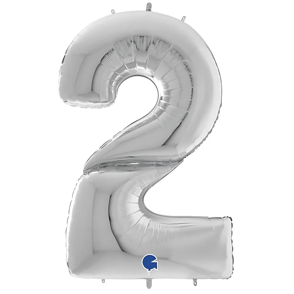 Palloncino numero 2 Argento mega shape 64" (162cm) in mylar, 1pz.