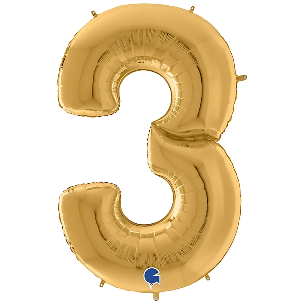 Palloncino numero 3 Oro mega shape 64" (162cm) in mylar, 1pz.