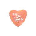 Palloncino a cuore Viva Gli Sposi rosso corallo con filigrana oro standard shape 18" (45cm) in mylar, 1pz.
