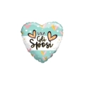 Palloncino a cuore Viva Gli Sposi verde tiffany con cuori standard shape 18" (45cm) in mylar, 1pz.