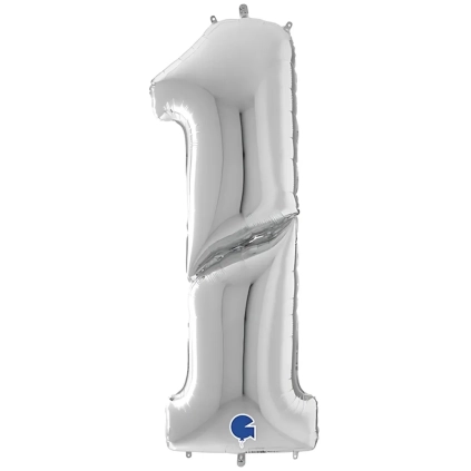 Palloncino numero 1 Argento mega shape 64" (162cm) in mylar, 1pz.