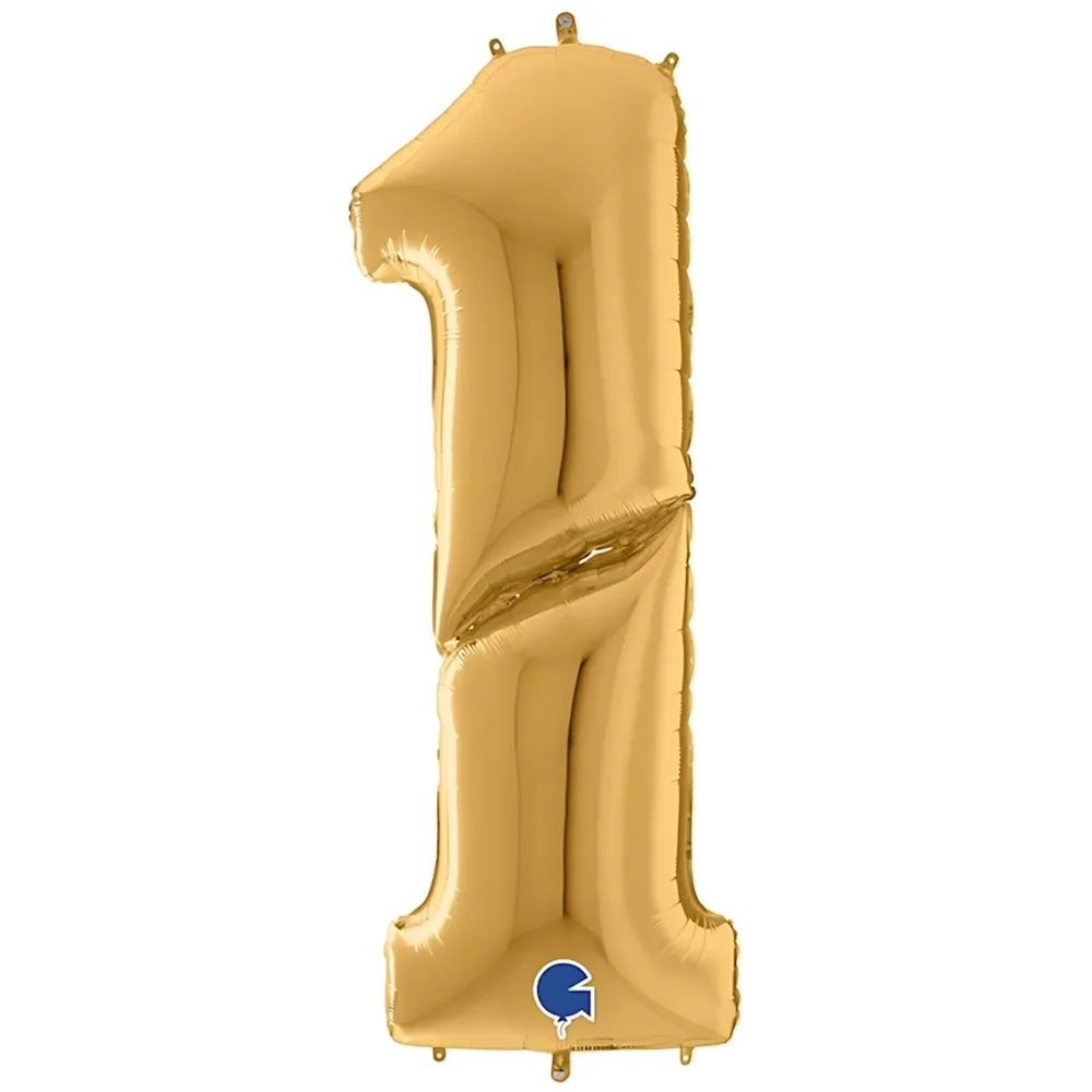 Palloncino numero 1 Oro mega shape 64" (162cm) in mylar, 1pz.