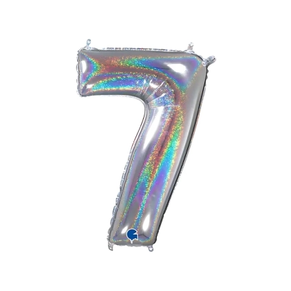 Palloncino numero 7 holo glitter argento super shape 40" (101cm) in mylar, 1pz.