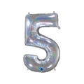 Palloncino numero 5 holo glitter argento super shape 40" (101cm) in mylar, 1pz.