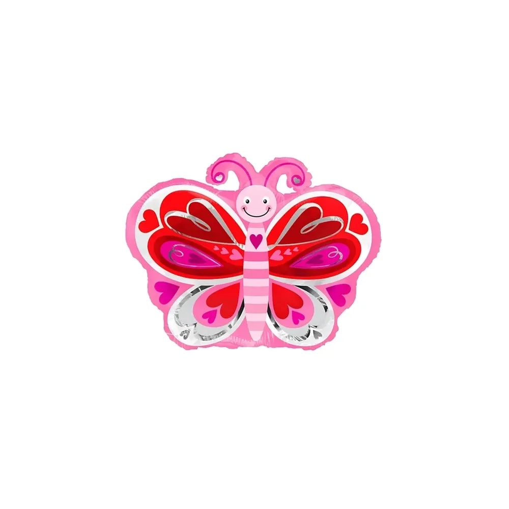 Palloncino Farfalla con cuori standard shape 18" (45cm) in mylar, 1pz.