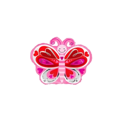 Palloncino Farfalla con cuori standard shape 18" (45cm) in mylar, 1pz.