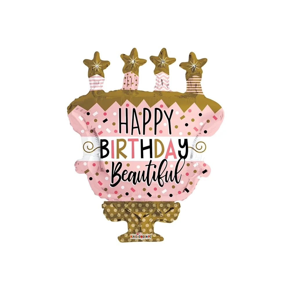 Palloncino Torta di Compleanno Stelle super shape 36" (91cm) in mylar, 1pz.