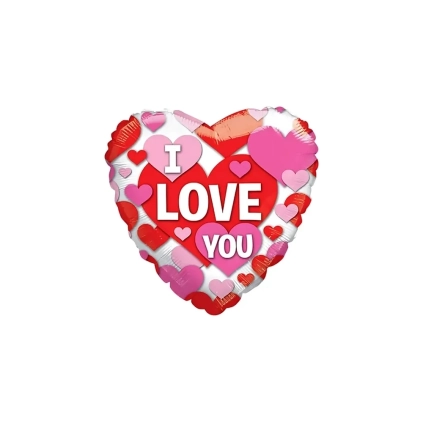 Palloncino cuore Bianco con cuoricini e testo I Love You standard shape 18" (45cm) in mylar, 1pz.