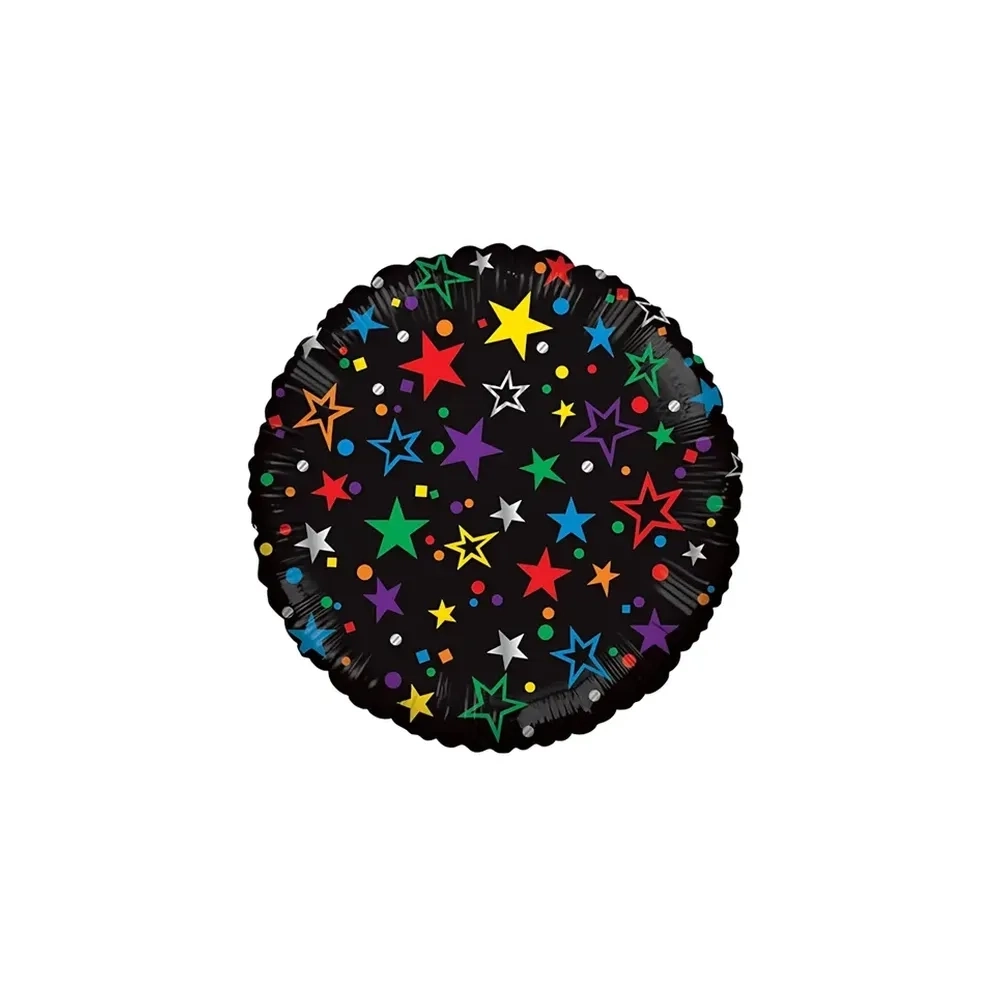Palloncino tondo nero con stelle standard shape 18" (45cm) in mylar, 1pz.