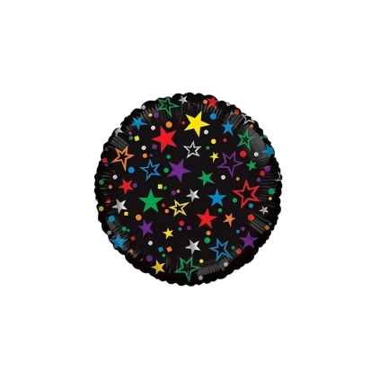 Palloncino tondo nero con stelle standard shape 18" (45cm) in mylar, 1pz.