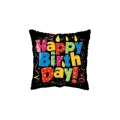 Palloncino quadrato Nero Happy Birthday con Candele standard shape 18" (45cm) in mylar, 1pz.
