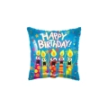 Palloncino quadrato Blu Happy Birthday con Candele standard shape 18" (45cm) in mylar, 1pz.