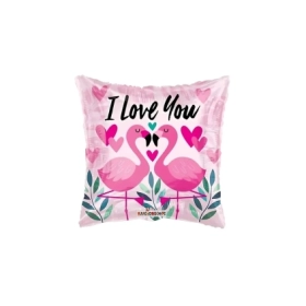 Palloncino quadrato I Love You Fenicottero standard shape 18" (45cm) in mylar, 1pz.